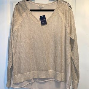 Lucky Brand Gold V-neck Shimmer Sweater/Shirt